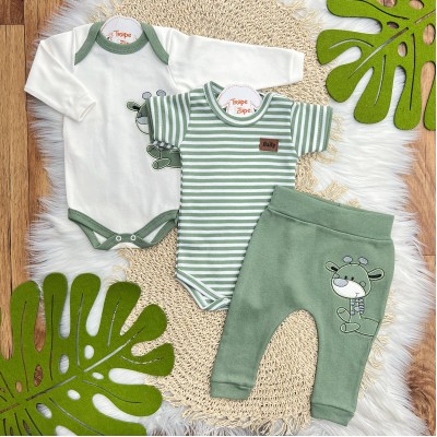  CONJ. DE MALHA 3 PEÇAS - Girafa Verde - Off White e Verde